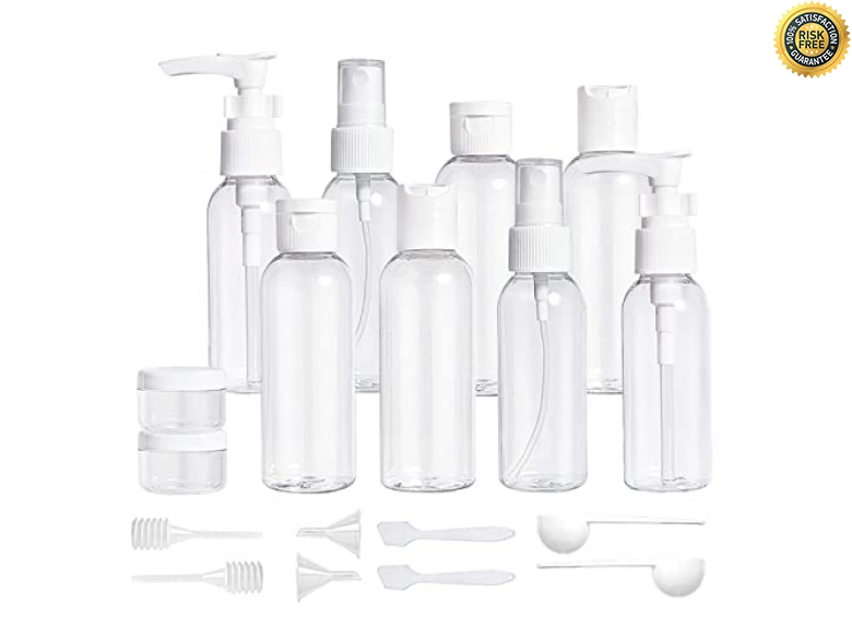 FADVAN Reiseflaschen-Set 4x85 Ml - TSA-zugelassen, Auslaufsicher, BPA-frei, Mit Kulturbeutel & Etiketten