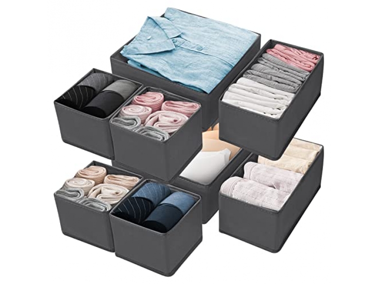 Qivange 8er Pack Schrank Organizer – Stapelbare, Faltbare Aufbewahrungsboxen Mit Gleitschienen, 33,5x43x18 Cm, Platzsparend